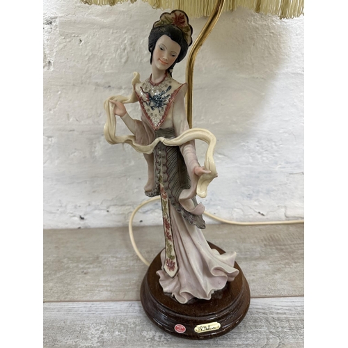 28 - An Italian A. Balconi hand painted resin geisha girl figural table lamp on wooden plinth - approx. 6... 