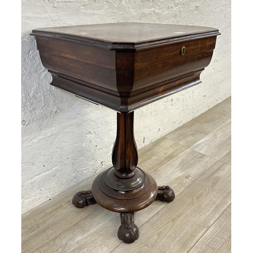 3 - A 19th century rosewood teapoy on quatrefoil base - approx. 74cm high x 51cm wide x 47cm deep