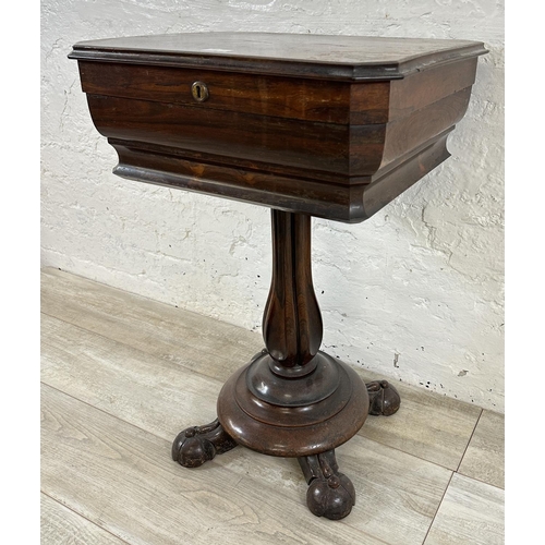 3 - A 19th century rosewood teapoy on quatrefoil base - approx. 74cm high x 51cm wide x 47cm deep