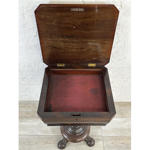 3 - A 19th century rosewood teapoy on quatrefoil base - approx. 74cm high x 51cm wide x 47cm deep