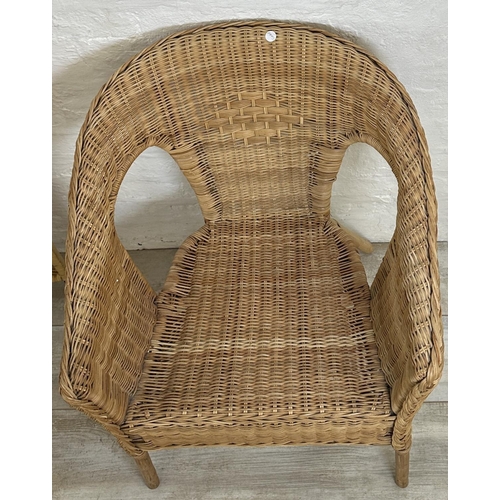 32 - Four pieces of furniture, one wicker three section folding dressing screen, one wicker armchair and ... 