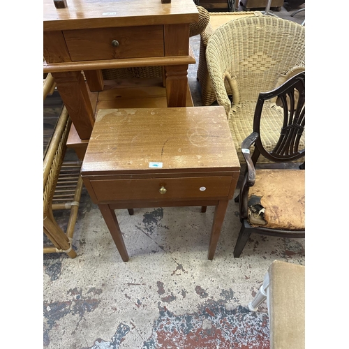 58 - Eleven pieces of furniture to include Ercol Fleur De Lys elm and beech carver dining chair, two wick... 