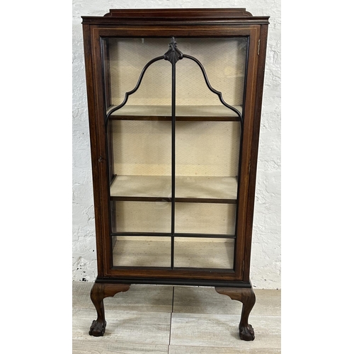 73 - An Edwardian inlaid mahogany display cabinet on ball and claw supports - approx. 124cm high x 58cm w... 