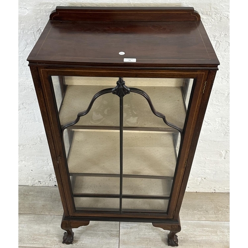 73 - An Edwardian inlaid mahogany display cabinet on ball and claw supports - approx. 124cm high x 58cm w... 