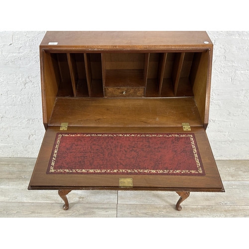 73A - A Queen Anne style burr walnut bureau - approx. 99cm high x 74cm wide x 41cm deep