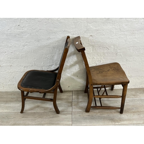 75 - Two early 20th century occasional chairs, one elm and beech chapel and one beech and black vinyl