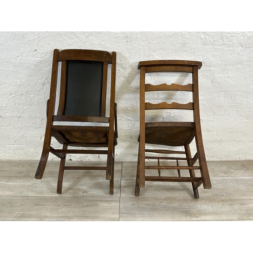 75 - Two early 20th century occasional chairs, one elm and beech chapel and one beech and black vinyl