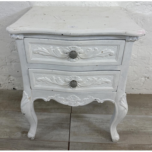 76 - A French Louis XV style white painted bedside chest of drawers - approx. 64cm high x 50cm wide x 40c... 