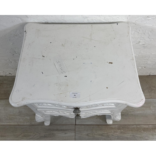 76 - A French Louis XV style white painted bedside chest of drawers - approx. 64cm high x 50cm wide x 40c... 