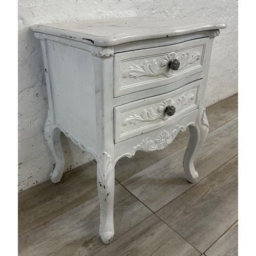 76 - A French Louis XV style white painted bedside chest of drawers - approx. 64cm high x 50cm wide x 40c... 