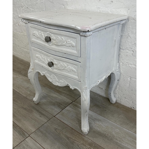 76 - A French Louis XV style white painted bedside chest of drawers - approx. 64cm high x 50cm wide x 40c... 