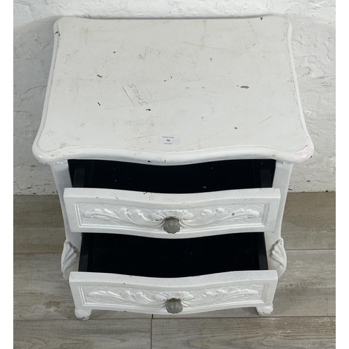 76 - A French Louis XV style white painted bedside chest of drawers - approx. 64cm high x 50cm wide x 40c... 