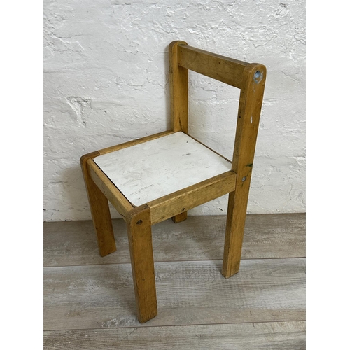 8 - A beech and white laminate child's school desk and chair - approx. 60cm high x 62cm wide x 47cm deep