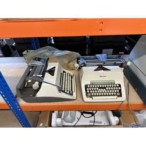 536 - Four vintage items, two Olympia desk top typewriters, one Gross Electronic till and one Olivetti Sum... 