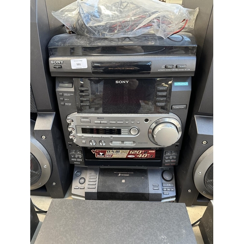 551 - A Sony HCD-LX9AV surround sound five-disc changer CD player music system with five speakers and remo... 