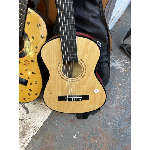 563 - Five nylon strung classical guitars to include vintage Hertz full size, Bontempi child's etc.