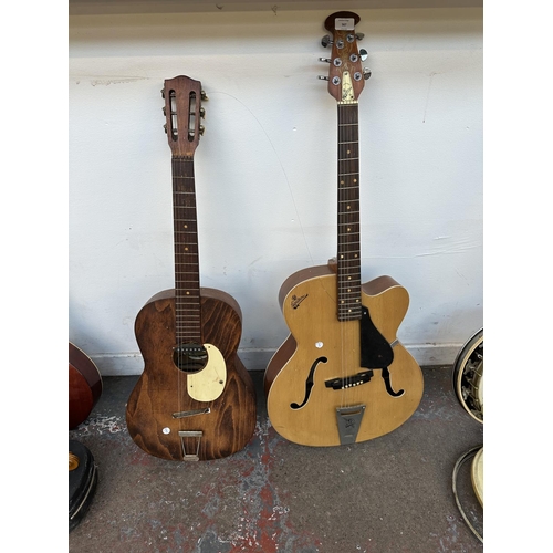 567 - Two steel strung acoustic guitars, one Bissas Enterprise MB Signature F-Hole cut away - made in Indi... 