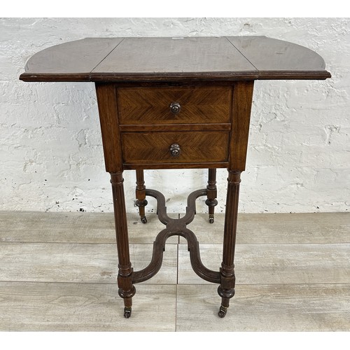 158 - An early 20th century French kingwood drop leaf work table with 