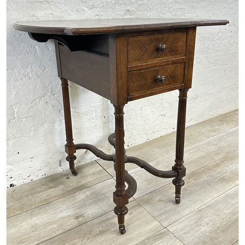 158 - An early 20th century French kingwood drop leaf work table with 