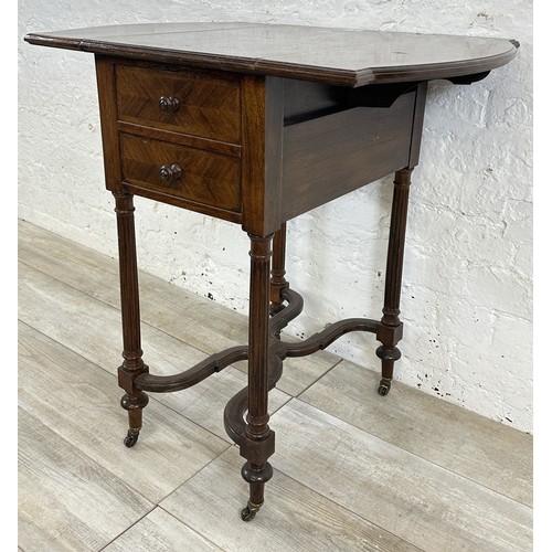 158 - An early 20th century French kingwood drop leaf work table with 