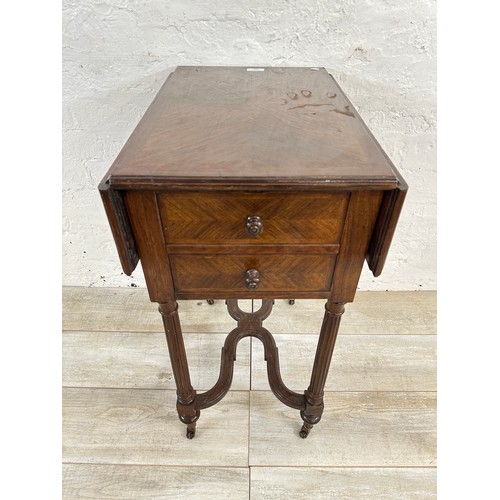 158 - An early 20th century French kingwood drop leaf work table with 