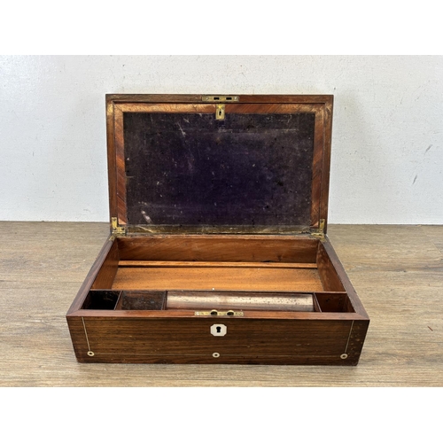 430 - Two 19th century wooden boxes, one mother of pearl inlaid rosewood writing slope - approx. 12cm high... 