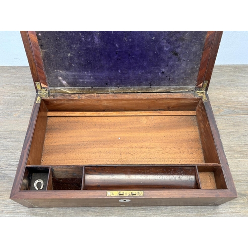 430 - Two 19th century wooden boxes, one mother of pearl inlaid rosewood writing slope - approx. 12cm high... 