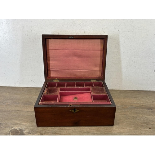 430 - Two 19th century wooden boxes, one mother of pearl inlaid rosewood writing slope - approx. 12cm high... 