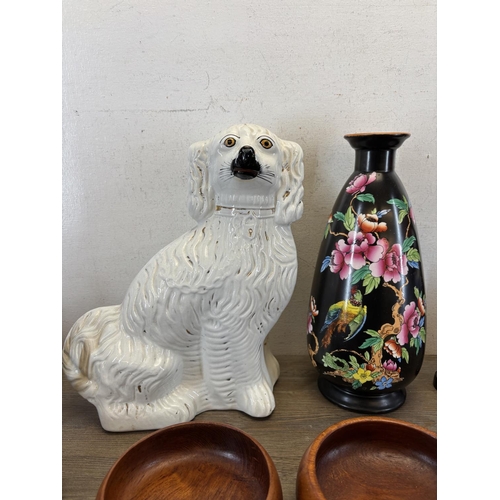 434 - A collection of items to include early 20th century Devon Ware Fielding vase, African carved hardwoo... 