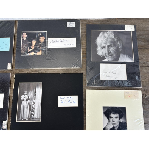 442 - Eleven mounted autographs with photographs to include Anita Dobson, Julia Hills, Paul Winfield, Grah... 