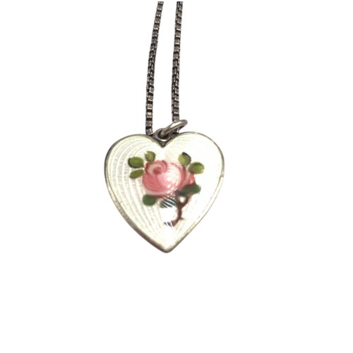 2117 - Two Norwegian Finn Jensen sterling silver and enamel heart shaped floral pendants on .925 silver box... 