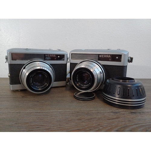 67 - Two mid 20th century Carl Zeiss Werra 1 (curved top) 35mm viewfinder cameras fitted with Carl Zeiss ... 