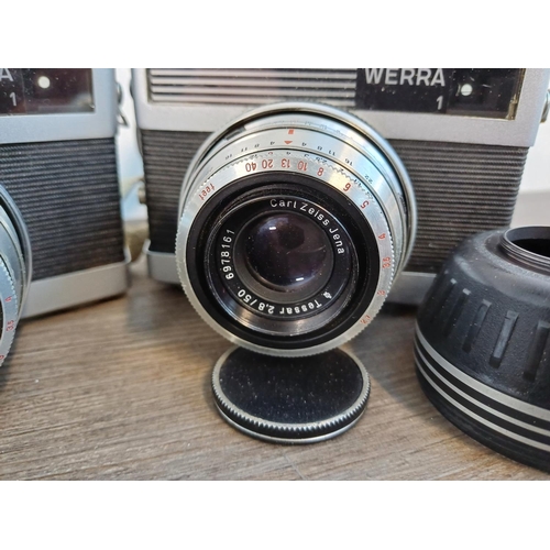 67 - Two mid 20th century Carl Zeiss Werra 1 (curved top) 35mm viewfinder cameras fitted with Carl Zeiss ... 