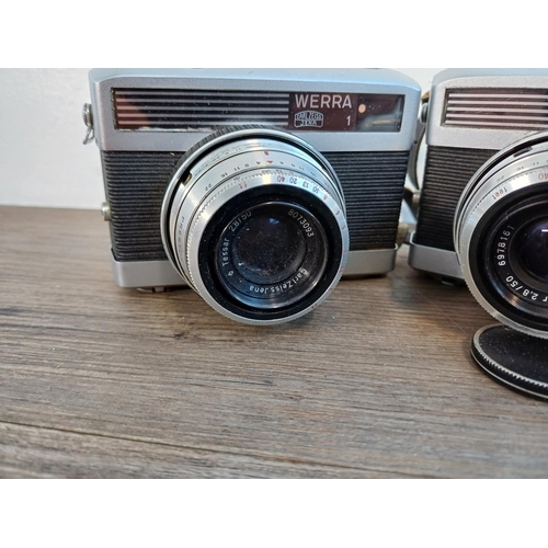 67 - Two mid 20th century Carl Zeiss Werra 1 (curved top) 35mm viewfinder cameras fitted with Carl Zeiss ... 