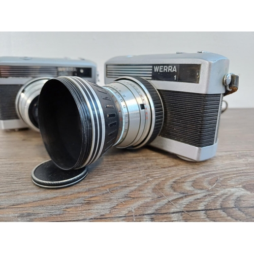 67 - Two mid 20th century Carl Zeiss Werra 1 (curved top) 35mm viewfinder cameras fitted with Carl Zeiss ... 