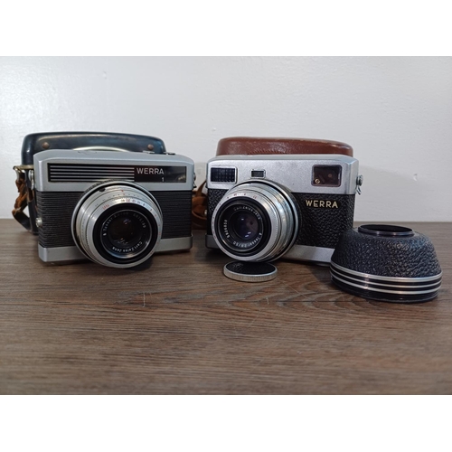 75 - Two cased 1960s Carl Zeiss Werra (curved top) 35mm cameras fitted with Carl Zeiss 2.8/50 lenses and ... 