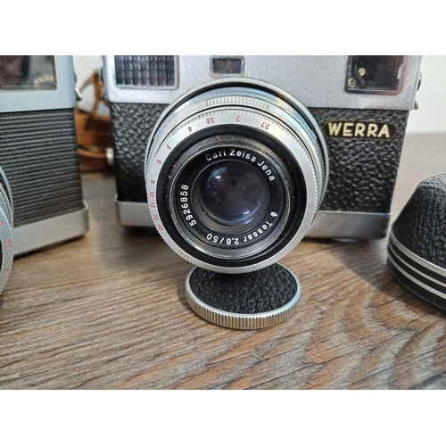 75 - Two cased 1960s Carl Zeiss Werra (curved top) 35mm cameras fitted with Carl Zeiss 2.8/50 lenses and ... 