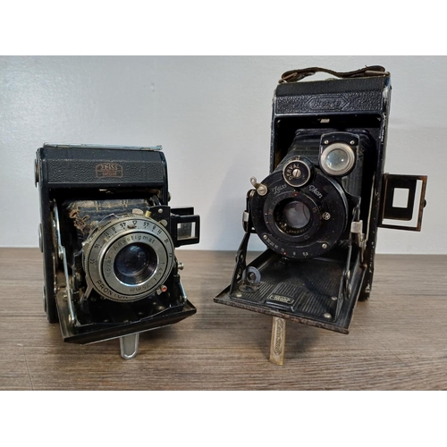 76 - Two Zeiss Ikon Ikonta folding cameras for 120 film, one 1930s 520/2 taking 6x9 images fitted with No... 