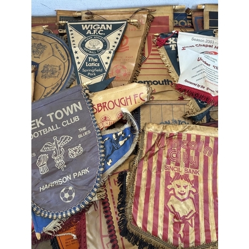 421 - Seventy two English football pennants to include Liverpool FC, Manchester United FC, Aston Villa FC,... 