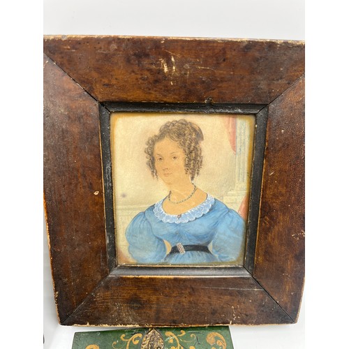 412 - Eight Victorian and later miniature portrait paintings and lithographs