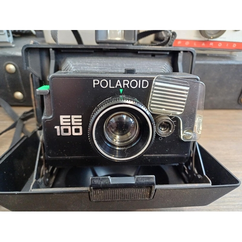 243 - Five Polaroid folding instant cameras, one cased Land Automatic 100 coupled rangefinder with accesso... 