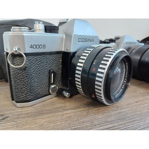 248 - Four Cosina 35mm SLR cameras, one 4000S fitted with Carl Zeiss Flektogon 2.8/35 lens, one CSR (also ... 