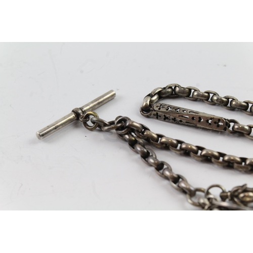 2079 - A sterling silver fancy link watch chain with fobs - approx. gross weight 37g