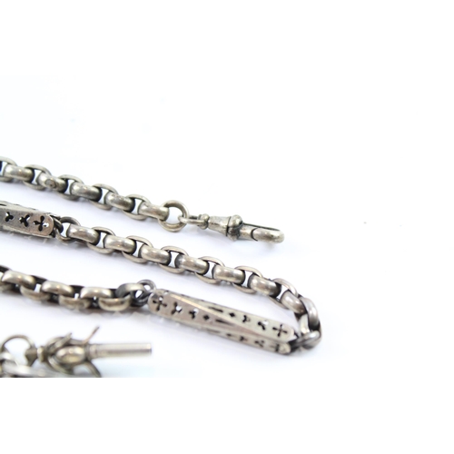 2079 - A sterling silver fancy link watch chain with fobs - approx. gross weight 37g