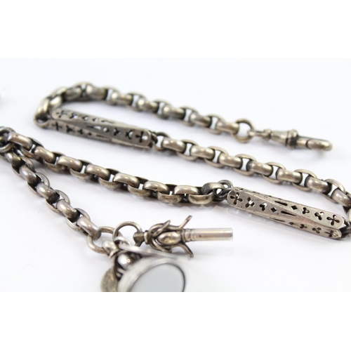 2079 - A sterling silver fancy link watch chain with fobs - approx. gross weight 37g