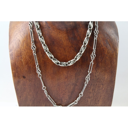 2080 - Two sterling silver fancy link chain necklaces - approx. gross weight 77g