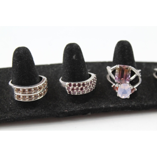 2084 - Eight sterling silver gemstone rings to include ametrine, opal etc. - approx. gross weight 29g