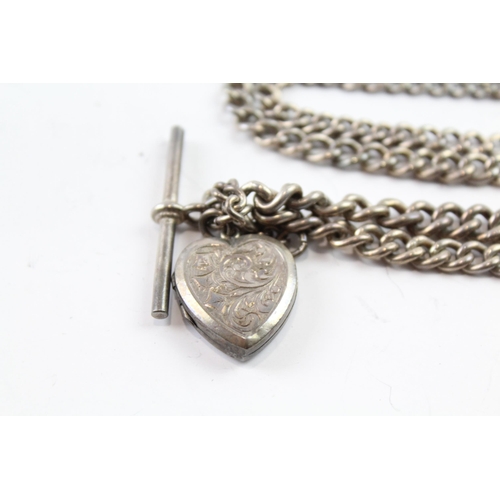 2089 - A sterling silver curb link watch chain with locket - approx. gross weight 62g