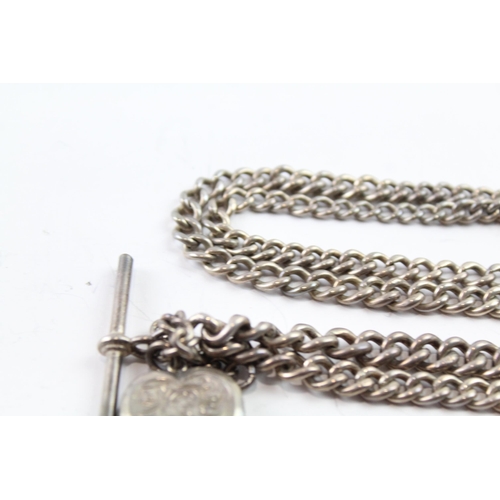 2089 - A sterling silver curb link watch chain with locket - approx. gross weight 62g