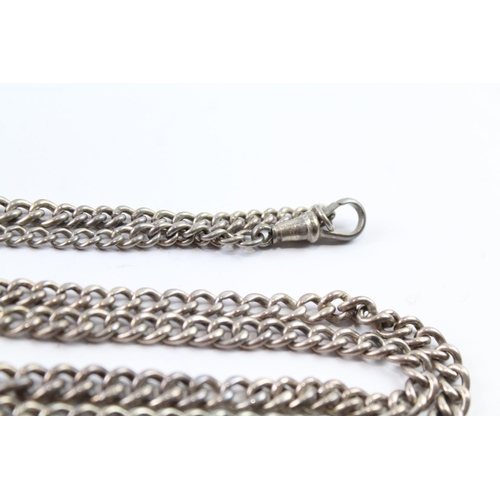 2089 - A sterling silver curb link watch chain with locket - approx. gross weight 62g